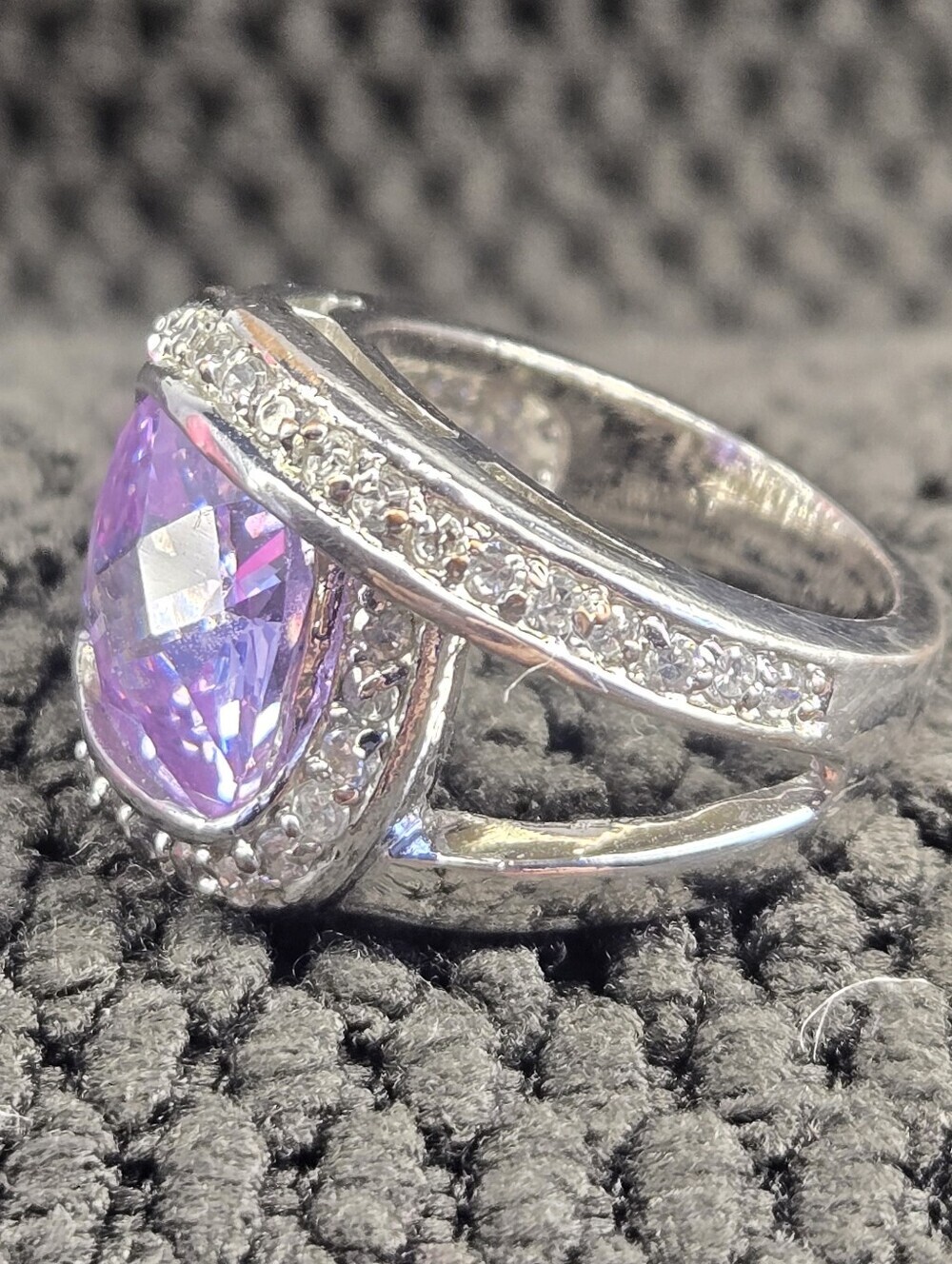 Silver Ring with Purple Cubic Zirconia and Pavé Accents Size 5 - Picture 3 of 10